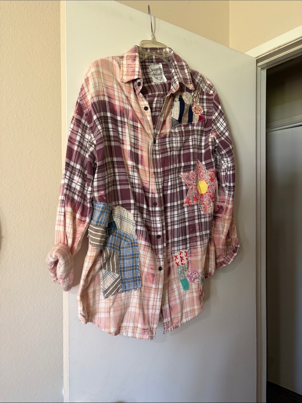 Patchwork flannel top with tags